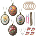 ZOCONE 4 Packs Embroidery Necklace Kits, Embroidery Pendant Kit Mini Cross Stitch Kit with 4 Hoops, Necklace, Pendant, Stamped Pattern Cloth, Instructions, etc., Embroidery Kits for Adults - color: 4 Packs-B