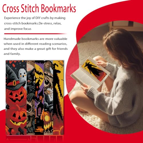 VIGEGU 5 Pack Halloween Cross Stitch Bookmark Kits for Adult Beginners - color: Halloween Cross-Stitch Bookmark - 2