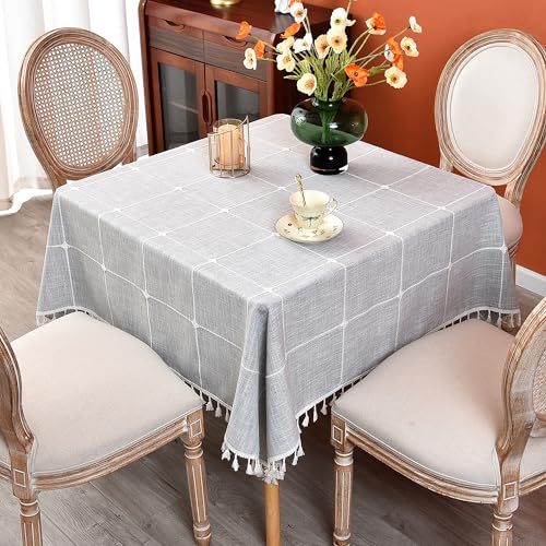 Plaid Farmhouse Tablecloth Checkered Cotton Linen Heavy Weight Table Covers Square 70x70 Inch - color: Grey, size: 70" x 70" (Square)