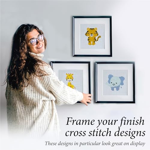 Kraftex Floral Stamped Cross Stitch Kits for Beginners - 3 Pack. DIY Embroidery Needlepoint Patterns for Adults. Easy Cross Stitch Kits for Beginners (Zoo Creatures) - style: Zoo Animals