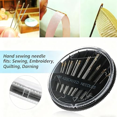 30Pcs Hand Sewing Needles 6 Sizes Large Eye Embroidery Steel Needles Kit with 2 Threaders for DIY Craft Projects,Quilting,Darning Handsewing,Sewing Repair