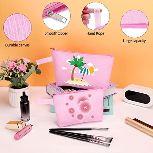 10 Pieces Cotton Canvas Makeup Bag with Bottom and Strap, Multi-Purpose Cosmetic Bag with Zipper Travel Toiletry Pouch, Blank DIY Craft Bag (Pink, S) - color: Pink, size: S