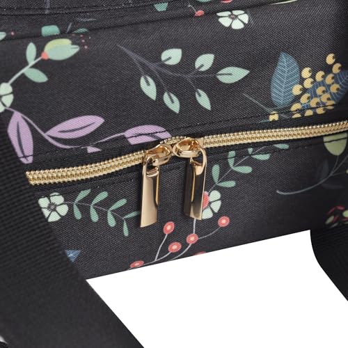 Portable Square Cross Stitch Starter Kits Bag Embroidery Project Bag Embroidery Tool Storage Tote Bag with Multifunctional Pockets, Bag Only (Black Leaves) - color: Black Leaves