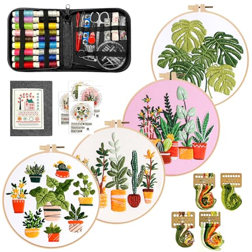 Irosiy Embroidery Starter Kit, 4 Pre-Printed DIY Craft Patterns