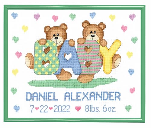 Janlynn 021-1785 Tedd Baby Birth Announcement Cross Stitch , White