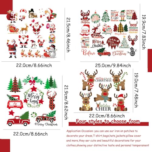 4 Packs Christmas Iron on Patches for T-Shirt Classic Buffalo Plaid Heat Transfer Vinyl HTV Decals Cute Santa Claus Elk Snowman Car Design Iron on Transfer Sticker for Clothing Jacket Pillow DIY Craft - color: P