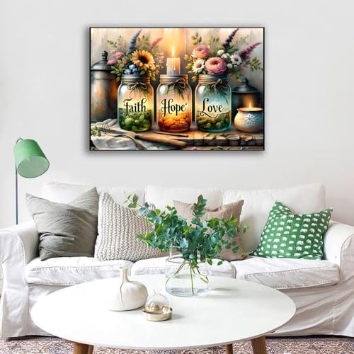 Fotasmua Cross Stitch Kits for Adults - Faith, Hope, Love Wishing Bottle Stamped Cross Stitching Ornament Kits for Beginners, Counted Embroidery Needlepoint Kit Home Decor 12 x 16 Inch - color: SZXY001-US