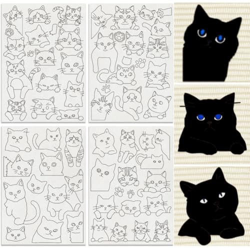 53Pcs Peeking Cat Water Soluble Hand Sewing Stabilizers