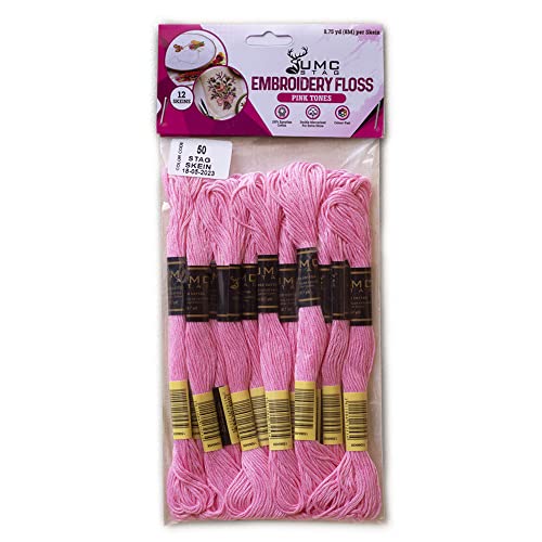 Pack of 12 Premium Embroidery Thread | 100% Egyptian Cotton Premium Skeins | Cross Stitch Embroidery Floss | Oeko TEX Certified Stranded Cotton | Ideal for Arts & Crafts (Pink Geranium 50) - color: Pink Geranium 50