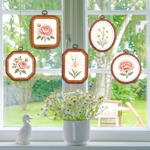 10pcs Embroidery Hoop Frames, Imitated Wood Cross Stitch Hoops Display with 10 Sizes & 5 Shapes Decorative Embroidery Hoop for DIY Sewing Art Crafts Needlework & Wall Hanging Decor