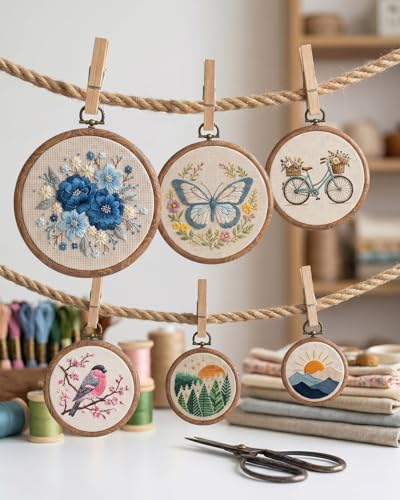 6PC Round Embroidery Hoops, Decorative Cross Stitch Hoops,Imitated Wood Frame for Embroidery Art Craft Sewing and Ornaments,6 Different Size（8/10/13.5/17/21.5/26cm，3.1/4/5.3/6.7/8.5/10.24inch）