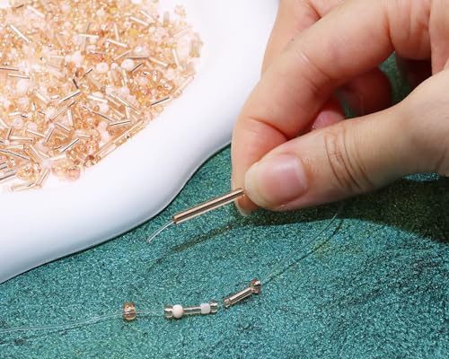 Mixed Craft Beads 1000Pcs/20g Glass Seed Tube Bead Bugle Bead 1.5-4.5mm Small Loose Spacer Beads for DIY Bracelets Necklace Earring Jewelry Making (Champagne) - color: Champagne