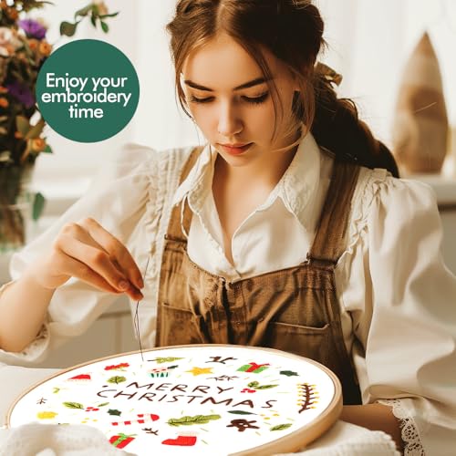wtisan Christmas Embroidery Kit, Cross Stitch Kits for Beginners, Needlepoint with All Tools & Instructions, Stamped Hand Embroidery Starter Kit for Holiday Crafts & Xmas Home Decor, W12 - color: W12, size: 3 Pack