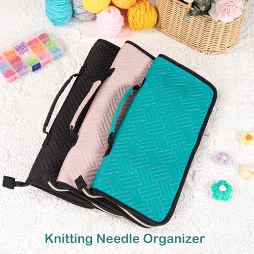 MYBAGZING Crochet Hook Case Organizer, Knitting Needle Case up to 14 Inches - color: Teal, size: 14 Inches