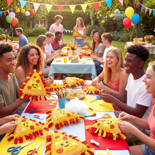 Weysat 6 Sets Pizza Tied Pillow Craft Kit DIY Pizza Shaped Pillow Craft Gifts with PP Cotton for Oktoberfest Day Pizzas Day Sports Theme Party Halloween Decor Classroom Giveaways - style: Pizza