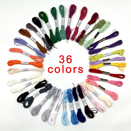 36 Colors Embroidery Thread Set with DMC Codes - Premium Cotton Sewing Floss for Cross Stitch, 8m per Skein, Ideal for Variety of Needlecraft Projects - color: 36 Colors