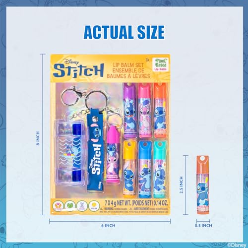 Stitch Keychain Lip Balm Set, 7-Piece Plant-Based, Ages 3+ - color: Stitch