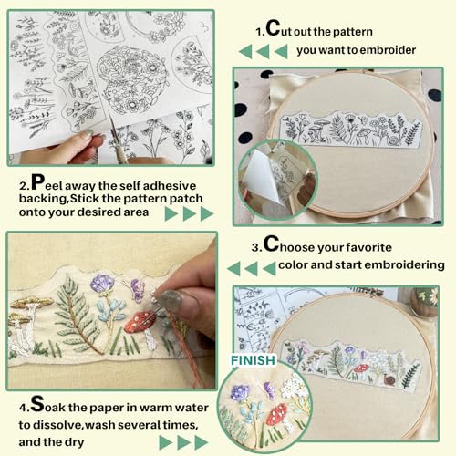 ZQmino Stick & Stitch Water Soluble Embroidery Paper, Embroidery Patterns - color: Floral