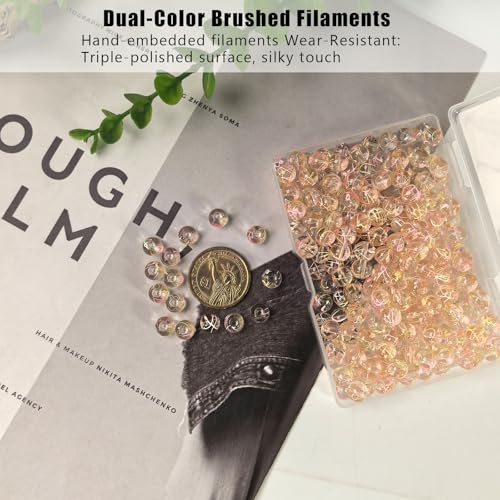 8mm Hand-Drawn Glass Beads Bulk 200pcs Yellow Pink Round - color: Yellow&Pink 8mm