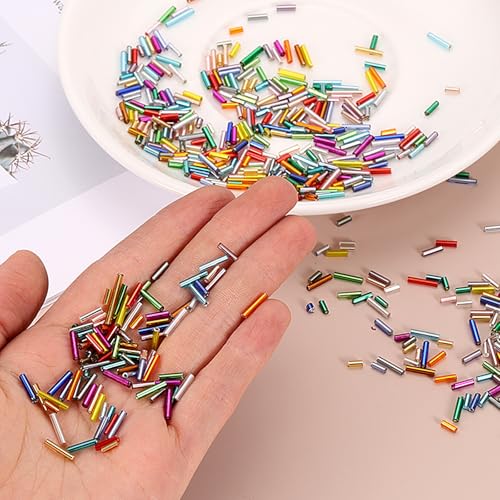 MECCANIXITY 2000pcs Glass Bugle Beads 4/6/9mm Long Tube Cylinder Beads - color: Colorful Black