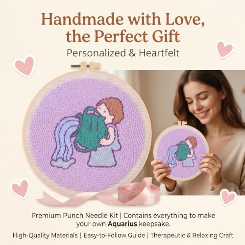 Harimau Punch Needle Kit Twelve Zodiac Signs Pattern,1Pc Embroidery Hoop, Essential Punch Needle Supplies,Ideal Punch Art for Beginners,DIY Adults Embroidery, Video Teaching - color: 65273
