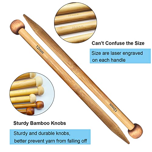 Weabetfu Large Size Bamboo Knitting Needle Straight Single Pointed Thick Knit Needles 10-inch Length Jumbo Knitting Needles for Huge Chunky Yarn Handmade DIY Knitting,US Size 17(12mm) - size: 12mm(O)