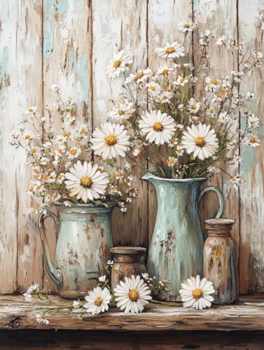 WUSARPLY Rustic Daisy Stamped Cross Stitch Kits for Beginners Adults - color: J150