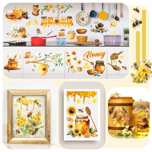 BBTO 12 Sheets Sunflower Bee Rub on Transfers for Crafts Wood Furniture - style: Bee
