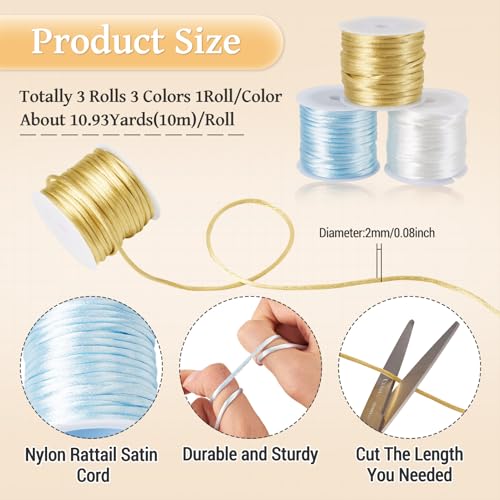Elecrelive 30 Yards 2mm Rattail Cord Silk Rope Nylon String for Bracelets - color: Blue White