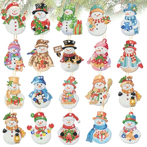 20 Pcs Christmas Diamond Art Ornaments Diamond Painting Keychain Kits - style: Snowman
