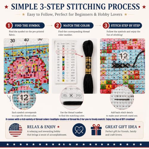 Patriotic Liberty Stamped Cross Stitch Kits, DIY Embroidery for Beginners