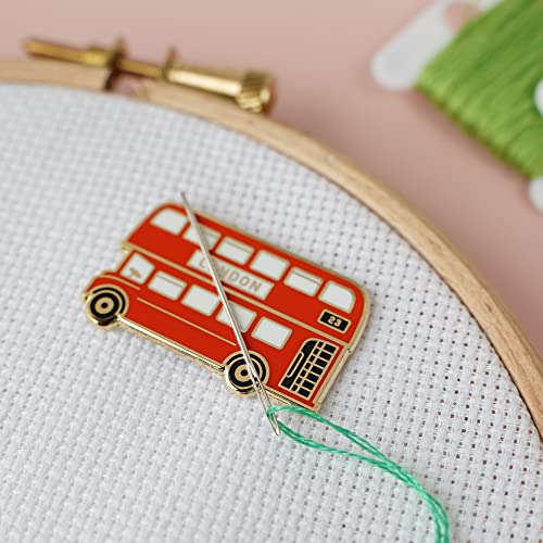 Caterpillar Cross Stitch Needle Minder - London Bus for Cross Stitch, Sewing, Embroidery and Needlework Accessories, Enamel and Magnetic
