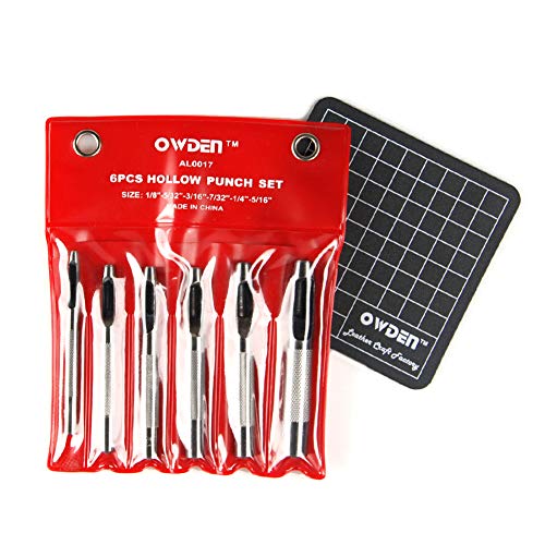 OWDEN 6 Pcs Leather Hollow Hole Punch Set with a Cutting Mat(1/8"-5/16") - size: 6 Pieces
