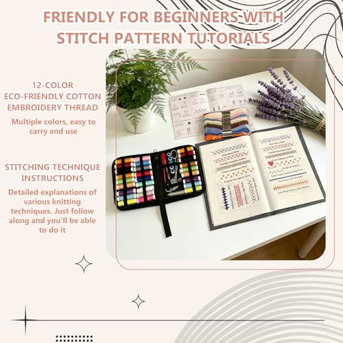 EVOCKAY 2026 Embroidery Stitch Book Kit - Versatile Sewing Box for Cross Stitch, Craft, and Punch Needle Projects - Perfect for Adults and Machine Embroidery Enthusiasts
