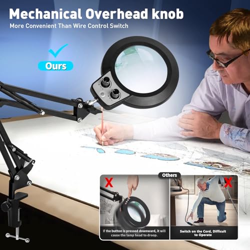 KIRKAS 12X Magnifying Glass with Light and Stand, Overhead Dual Knob - size: 12X 22 INCH Clamp