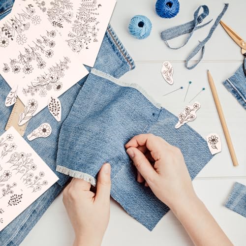 Water Soluble Embroidery Patterns Paper, 6 Sheets Stick and Stitch Embroidery Papers Wash Away, Flower Daisy Patterns, Pre - Printed for Customized Gift for Hand Sewing Lover Beginners