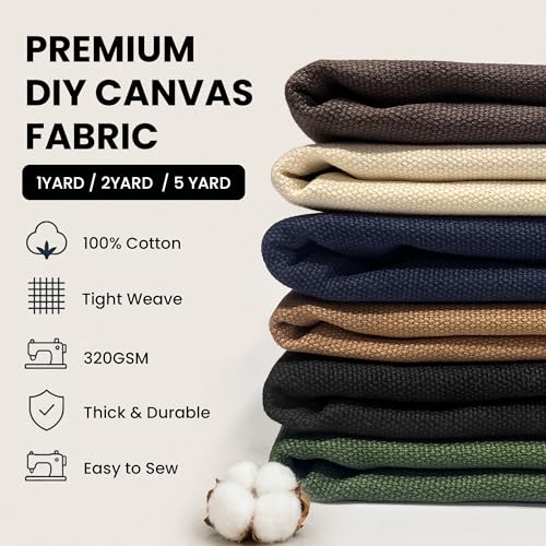 Wildarms 100% Cotton Canvas Fabric by The Yard - 59" Wide 12oz Medium-Heavy Duck Canvas for Sewing DIY, Tote Bags, Upholstery & Embroidery (Beige, 2 Yard pre Cut) - color: Beige, size: 2 yard pre cut