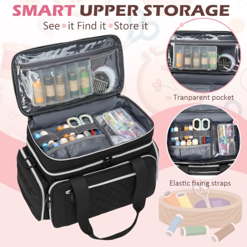 Lyhaxon Sewing Organizer Storage Bag, Double Layer Sewing Box Case - color: Black