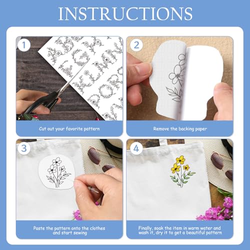 Rngmsi 4 Sheets Flower Alphabet Embroidery Patterns Water Soluble - color: Flower Alphabet