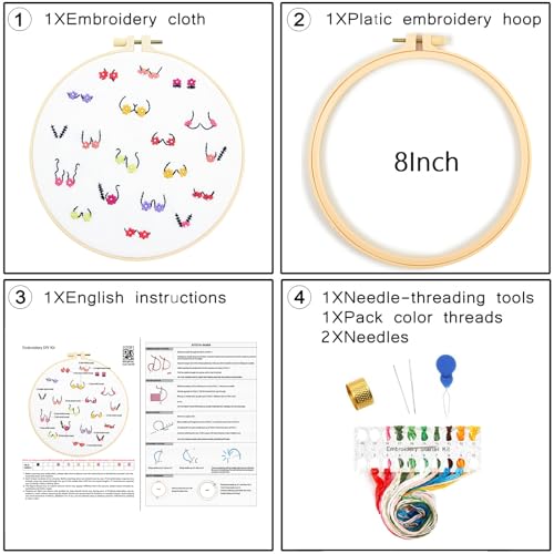 Crafmanoe Flowers Embroidery Kits for Beginners Adults, Hand Embroidery Starters Kits, Stamped Cross Stitch Kits DIY Needlepoint Kits for Beginners Adults, Embroidery Hoop, Thread and Video Tutorial - color: H2081
