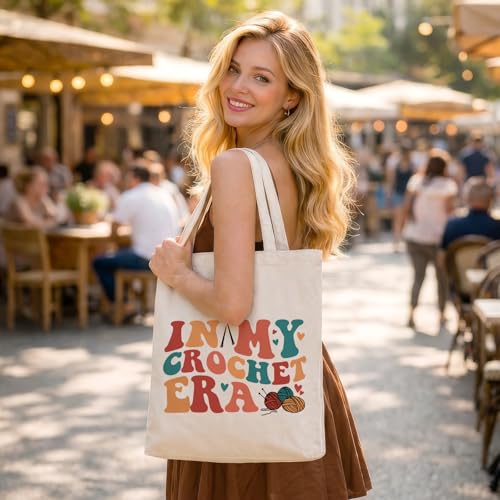 Cute Goose Crochet Canvas Tote Bag for Women - color: Crochet