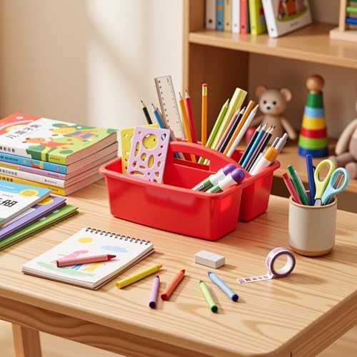 Kathfly 12 Pack Classroom Caddy Organizer with Handle Bulk, Blue Red - color: Blue Red
