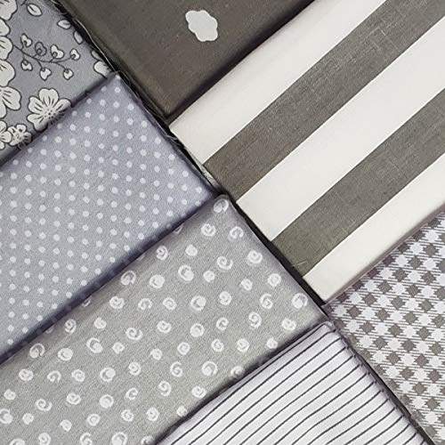 Misscrafts 7pcs Quilting Fabric 100% Cotton Craft Fabric Bundle Squares Grey Fat Quarters 18" x 22" for Patchwork DIY Sewing Scrapbooking - color: Grey Set