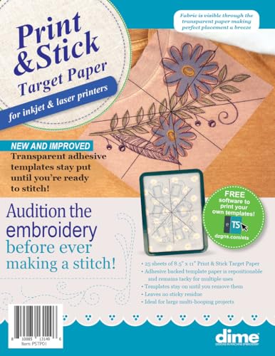 Print & Stick Target Paper, Adhesive Machine Embroidery Templates