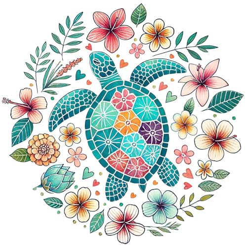 HKLIOPU Stamped Cross Stitch Kits - Hobby Turtle Floral Embroidery Starter Kit for Adult Beginners, 11CT Needlepoint Cross-Stitch Patterns Dimensions Kit Arts and Crafts 16x16 inch - color: SZX-US-LZ193