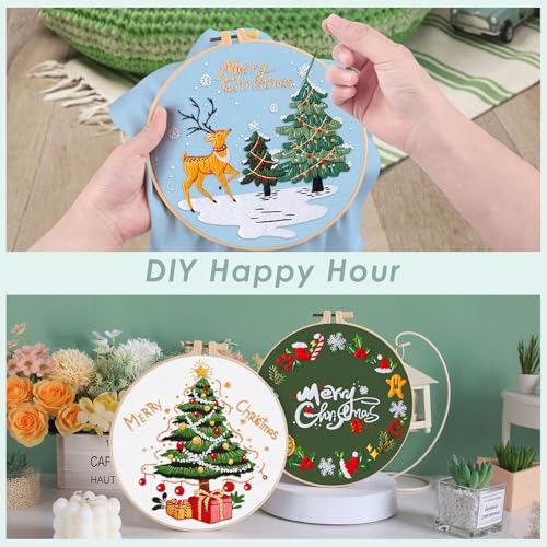 ERKOON 5 Sets Embroidery Kit for Beginners, Christmas Cross Stitch Set with Easy Pattern Embroidery Cloth Hoops Threads for Craft Lover Hand Stitch - color: 5pcs Christmas