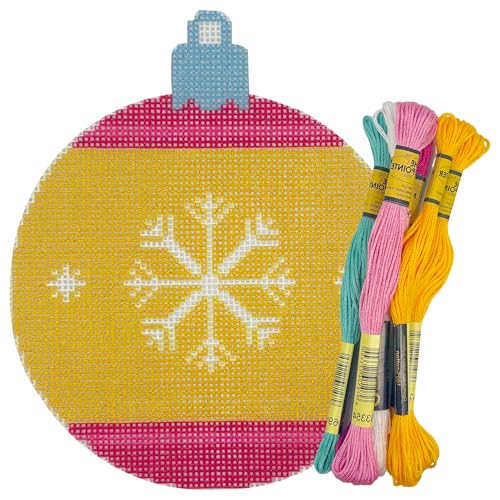 Howie's Needlepoint Christmas Needlepoint Kits, 18CT Printed Embroidery Pattern Starter Kits, Stamped Patterns Canvas Kits(Yellow Christmas Ball-Snowflake,4x4inch) - color: Yellow Christmas Ball-Snowflake