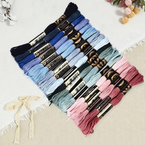 18 Skeins 157.5 Yards 6 Ply Variegated Cross Stitch Floss Colorful Friendship Bracelet String Gradient Polyester Embroidery Threads Bulk for Sewing Making Jewelry Needlecraft Knitting DIY - color: Steel Blue