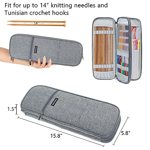 MYBAGZING Knitting Needle Case 14" Organizer for Straight &Circular Needles - color: Grey, size: Fits up to 14 inches