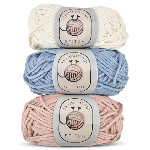Thoughtful Stitch Knitting Kit for Beginners Adults & Kid Friendly- Complete Knitting Kit - Learn to Knit Yarn Set with Tutorial Book for Adult Hobbies - 100% Cotton Wool & Bamboo Knitting Needle